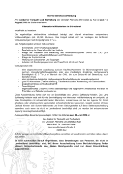 Interne Stellenausschreibung Am Institut f&uuml;r Tierzucht und