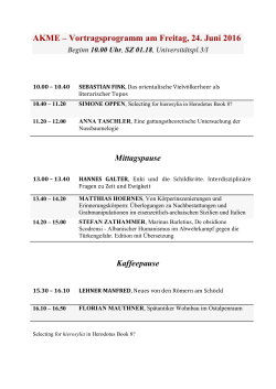 AKME – Vortragsprogramm am Freitag, 24. Juni 2016