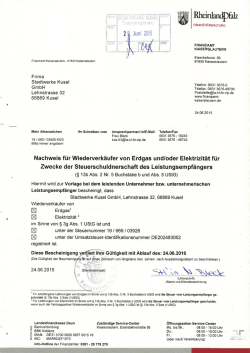 Nachweis für Wiederverkäufer von Erdgas und