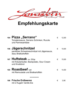 Empfehlungskarte - Restaurant Lavastein