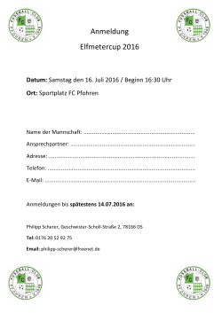 Anmeldung Elfmetercup 2016 - auf der Startseite des FC Pfohren