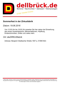 Sommerfest in der Zirkusfabrik Datum: 19.06.2016 Ort