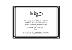Am Freitag, 01.07.2016 um 14:00 Uhr findet auf dem Friedhof in