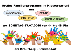 Gro&szlig;es Familienprogramm im Klostergarten! mit am SONNTAG