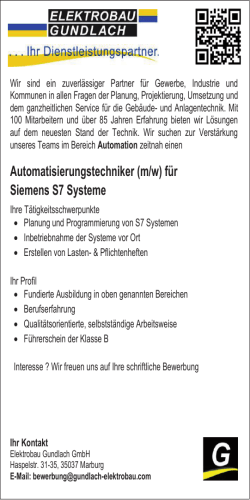 Automatisierungstechniker (m/w) für Siemens S7 Systeme