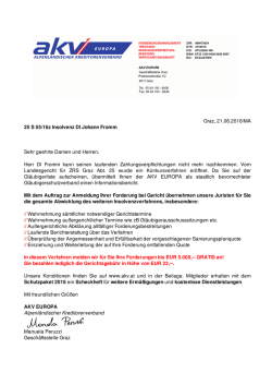 Graz, 21.06.2016/MA 25 S 55/16z Insolvenz DI Johann Fromm Sehr