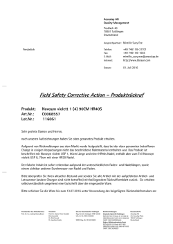 Field Safety Corrective Action - Produktr&uuml;ckruf