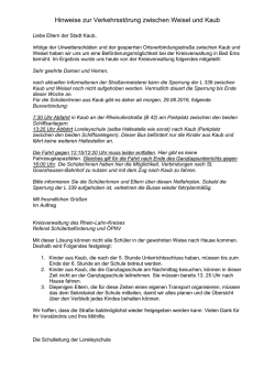Hinweise zur Verkehrsst&ouml;rung zwischen Weisel und