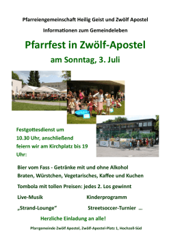 Pfarrfest in Zwölf-Apostel am Sonntag, 3. Juli