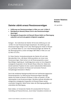 IR Release: Daimler st&auml;rkt erneut Pensionsverm&ouml;gen