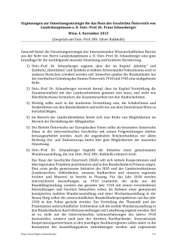Ergänzungen zur Umsetzungsstrategie für das Haus der Geschichte
