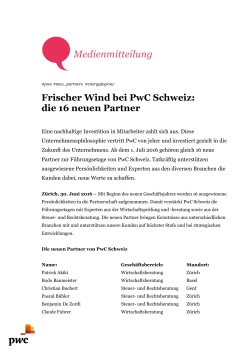 Frischer Wind bei PwC Schweiz: die 16 neuen Partner