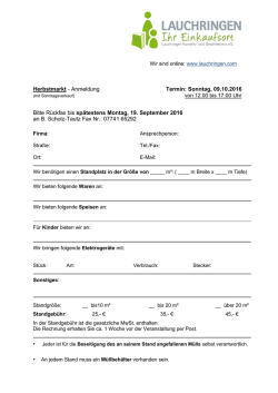 Herbstmarkt - Anmeldung Termin: Sonntag, 09.10.2016 Bitte