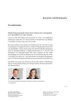 Presseinformation Binder Grösswang berät Talanx beim Verkauf