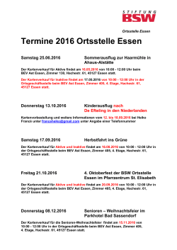 Jahresprogramm der Ortsstelle f&uuml;r 2016