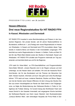 Drei neue Regionalstudios f&uuml;r HIT RADIO FFH In Kassel