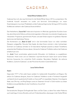 Herbst/Winter Kollektion 2016 Cadenzza freut sich, das neue