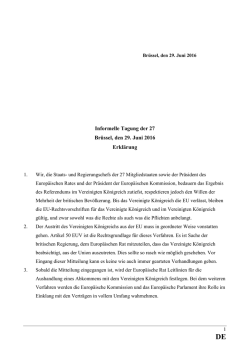 Informelle Tagung der 27 Br&uuml;ssel, den 29. Juni 2016 Erkl&auml;rung