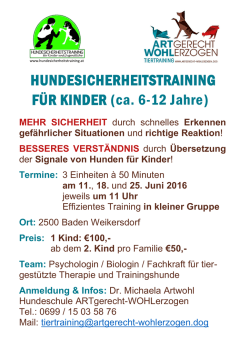 HUNDESICHERHEITSTRAINING F&Uuml;R KINDER (ca. 6