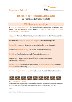 10 Jahre bpt-Hochschulseminare Willkommensaktion
