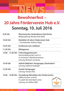 Bewohnerfest – 20 Jahre Förderverein Hub eV Sonntag, 10. Juli 2016