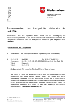 Prozessvorschau Juli 2016 - Landgericht Hildesheim