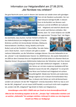 Information zur Helgolandfahrt am 27.06.2016, „die Nordsee