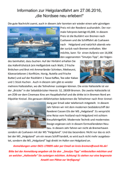 Information zur Helgolandfahrt am 27.06.2016, &bdquo;die Nordsee