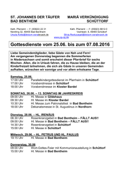 Gottesdienste vom 25.06. bis zum 07.08.2016