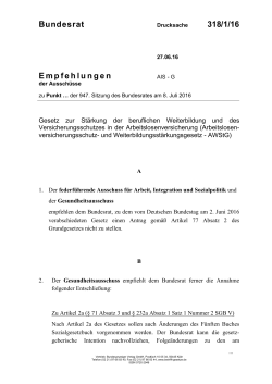 Bundesrat 318/1/16 Empfehlungen