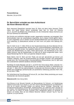 Dr. Bernd Bohr scheidet aus dem Aufsichtsrat der Knorr