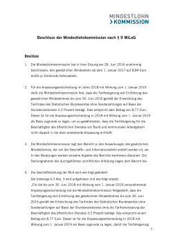 Beschluss der Mindestlohnkommission nach § 9 MiLoG vom 28.06