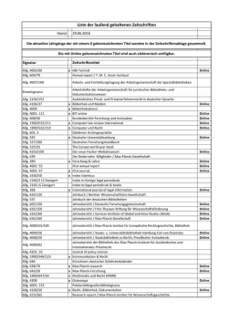 Liste der laufend gehaltenen Zeitschriften - Max-Planck