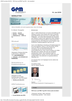 GPM Newsletter 06/2016 &ndash; PM Forum und PMO Tag 2016 &ndash; Jetzt