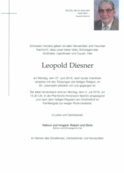 Leopold Diesner, Neu Niederschrems, †27.6.2016