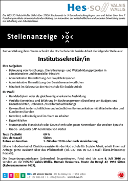 Institutssekretär/in - HES-SO Valais