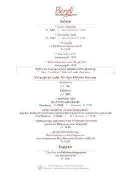 Speisekarte - Restaurant Bergli Glarus