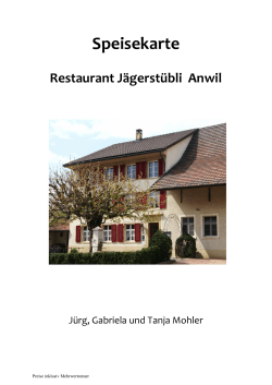 Speisekarte - Restaurant Jägerstübli Anwil