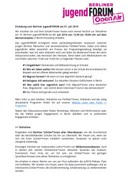 Einladung zum Berliner jugendFORUM am 01. Juli 2016 Wir