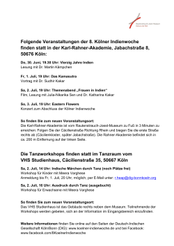 Folgende Veranstaltungen der 8. Kölner Indienwoche