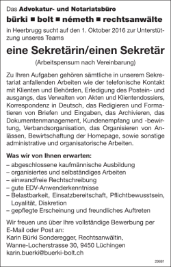 eine Sekretärin/einen Sekretär