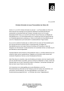 Christian Schneider ist neuer Personalleiter der Ahlers AG