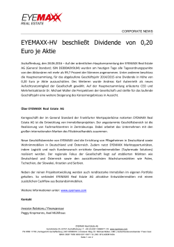 EYEMAXX-HV beschließt Dividende von 0,20 Euro je Aktie