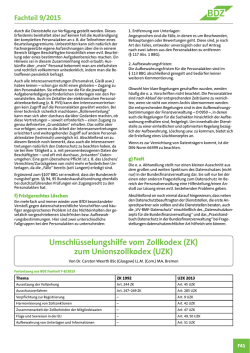 Umschlüsselungshilfe vom Zollkodex (ZK) zum Unionszollkodex (UZK)