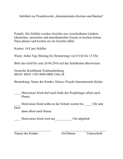 Infoblatt zur Projektwoche &bdquo;Internationales Kochen und Backen