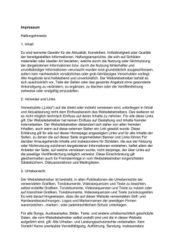 Impressum Haftungshinweis 1. Inhalt Es wird keinerlei
