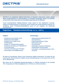 Ingenieur - Detektorentwicklung (m/w, 100%)