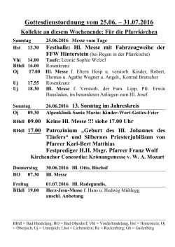 Gottesdienste vom 25. Juni - 31. Juli 16