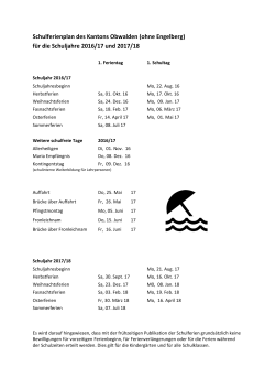 Schulferienplan des Kantons Obwalden (ohne Engelberg) für die