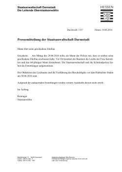 Pressemitteilung der Staatsanwaltschaft Darmstadt
